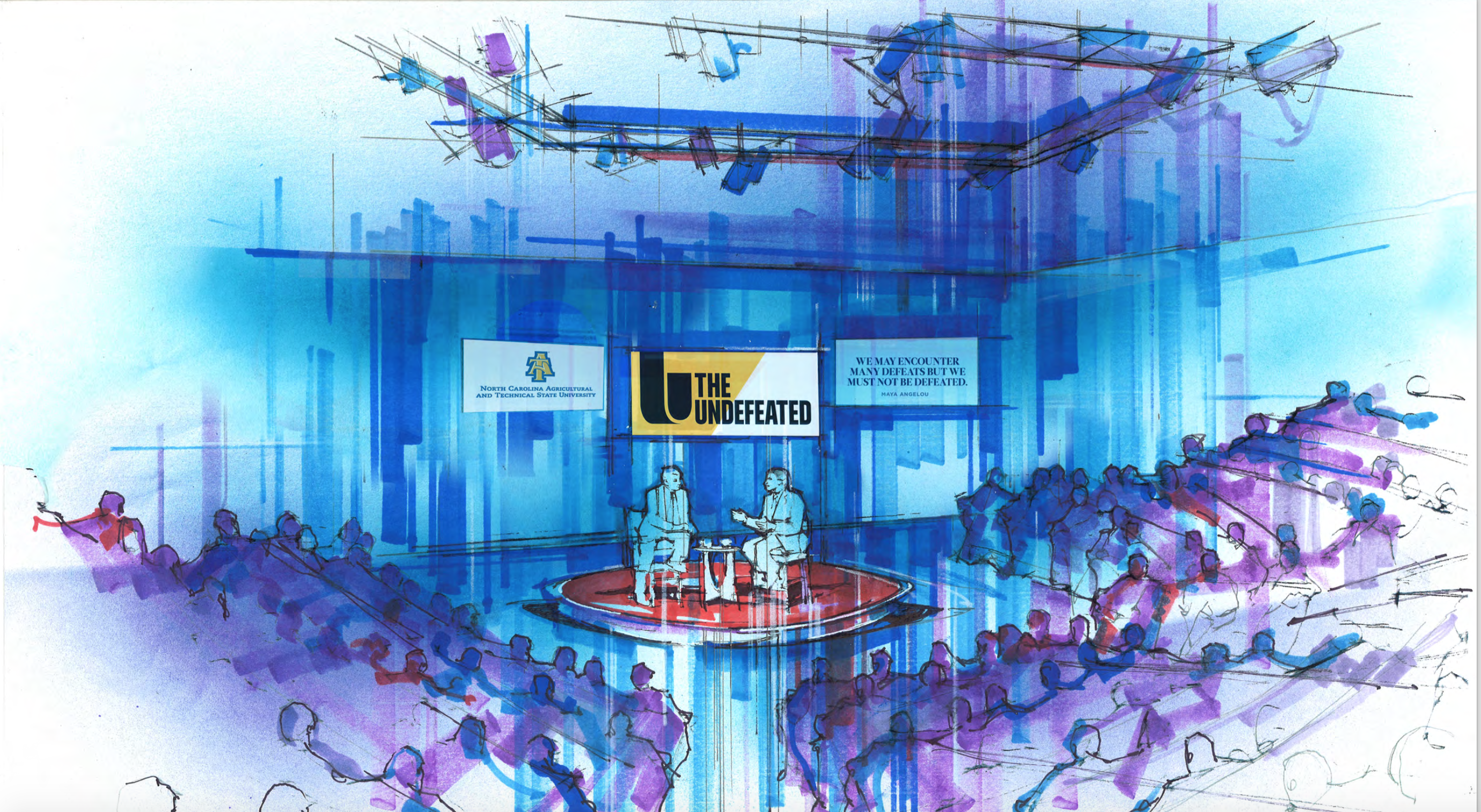 This is a rendering of the set design for The Undefeated's interview with President Obama on Tuesday at North Carolina A&T.