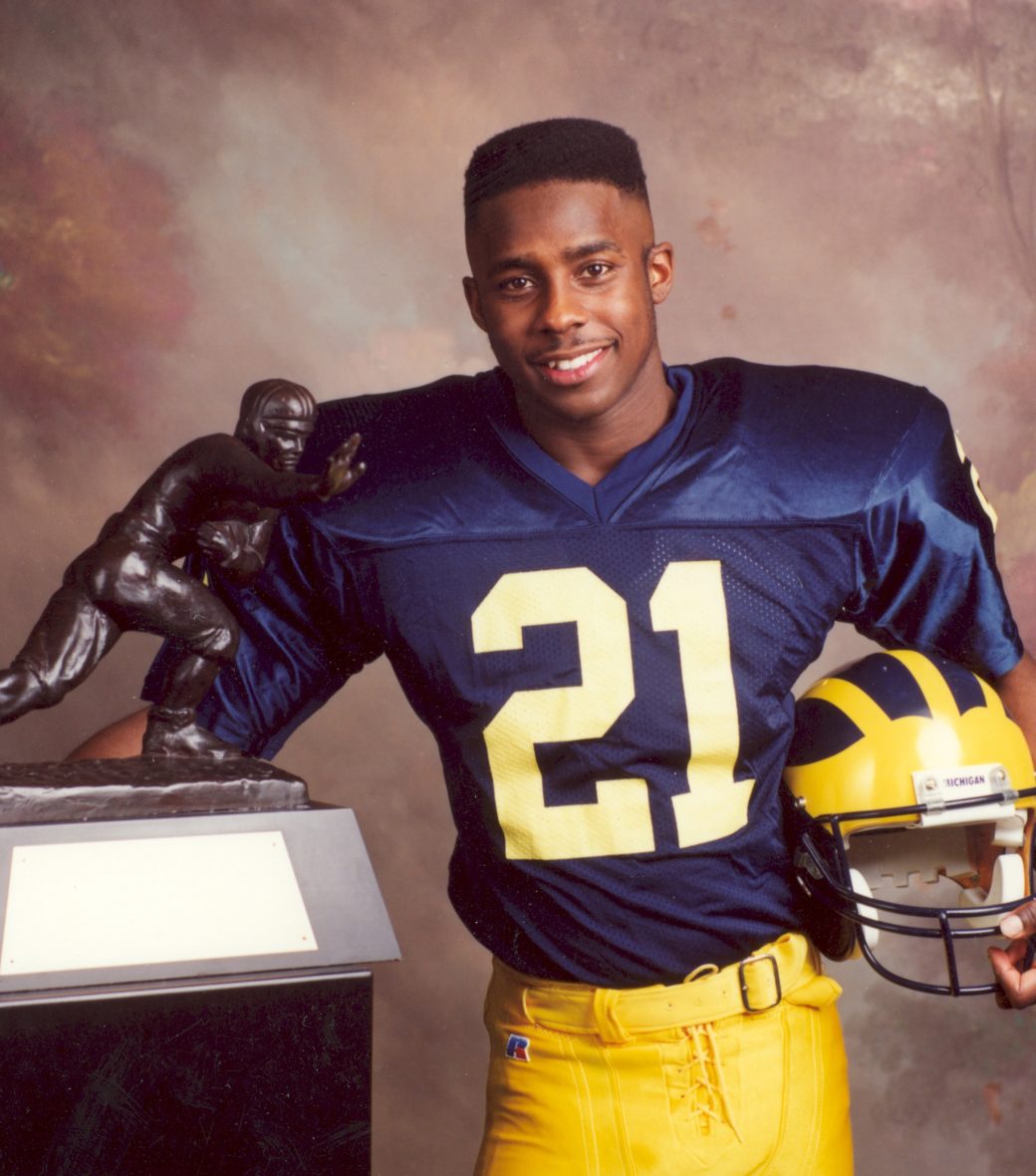 Desmond Howard (1991): This year marks the 25th anniversary of Desmond Howard winning the award. As a wide receiver at Michigan, Howard helped lead the team to a 10-1 regular season and led the conference in scoring. (Courtesy of University of Michigan Athletics)