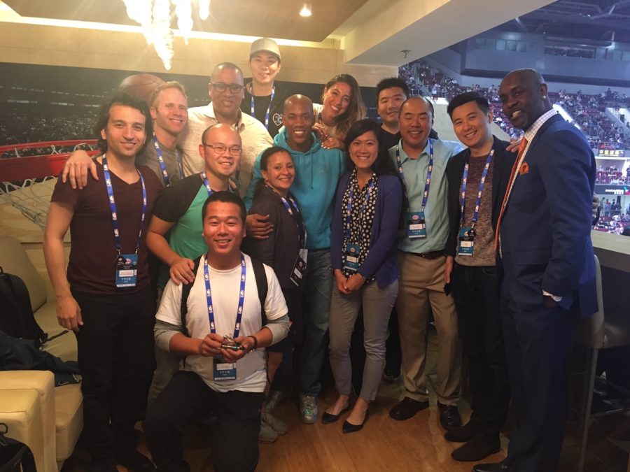 Stephon Marbury and the ESPN crew and Gary Payton (far right) are on location in Beijing at the 2016 Global Games while filming "Starbury." (Michael Huang/ESPN)