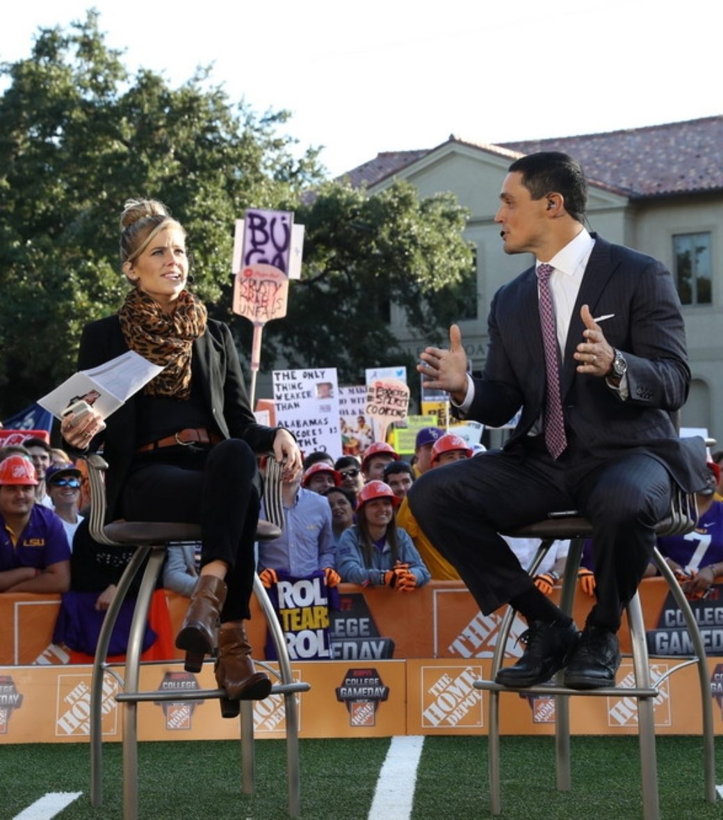 At LSU, Samantha Ponder and David Pollack “got the crowd to do the Mannequin Challenge.” (Allen Kee/ESPN Images)