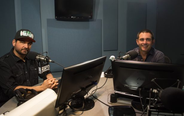 Nov. 2014:  Dan Le Batard (L) and Jon “Stugotz” Weiner are on the set for <em>The Dan Le Batard Show with Stugotz</em>.(Rodrigo Varela/ESPN Images)