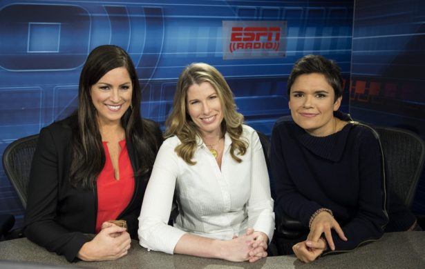 Dec. 2015:  (L to R) Sarah Spain, Jane McManus and Kate Fagan host <em>The Trifecta</em> on ESPN Radio. (Joe Faraoni/ESPN Images)