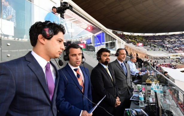 Nov. 2016: (L-R) Carlos Arratia, Kenneth Garay, Sebastian M. Christensen and Antonio Valle of ESPN Deportes Radio call “MNF” in Mexico City. (Scott Clarke/ESPN Images)