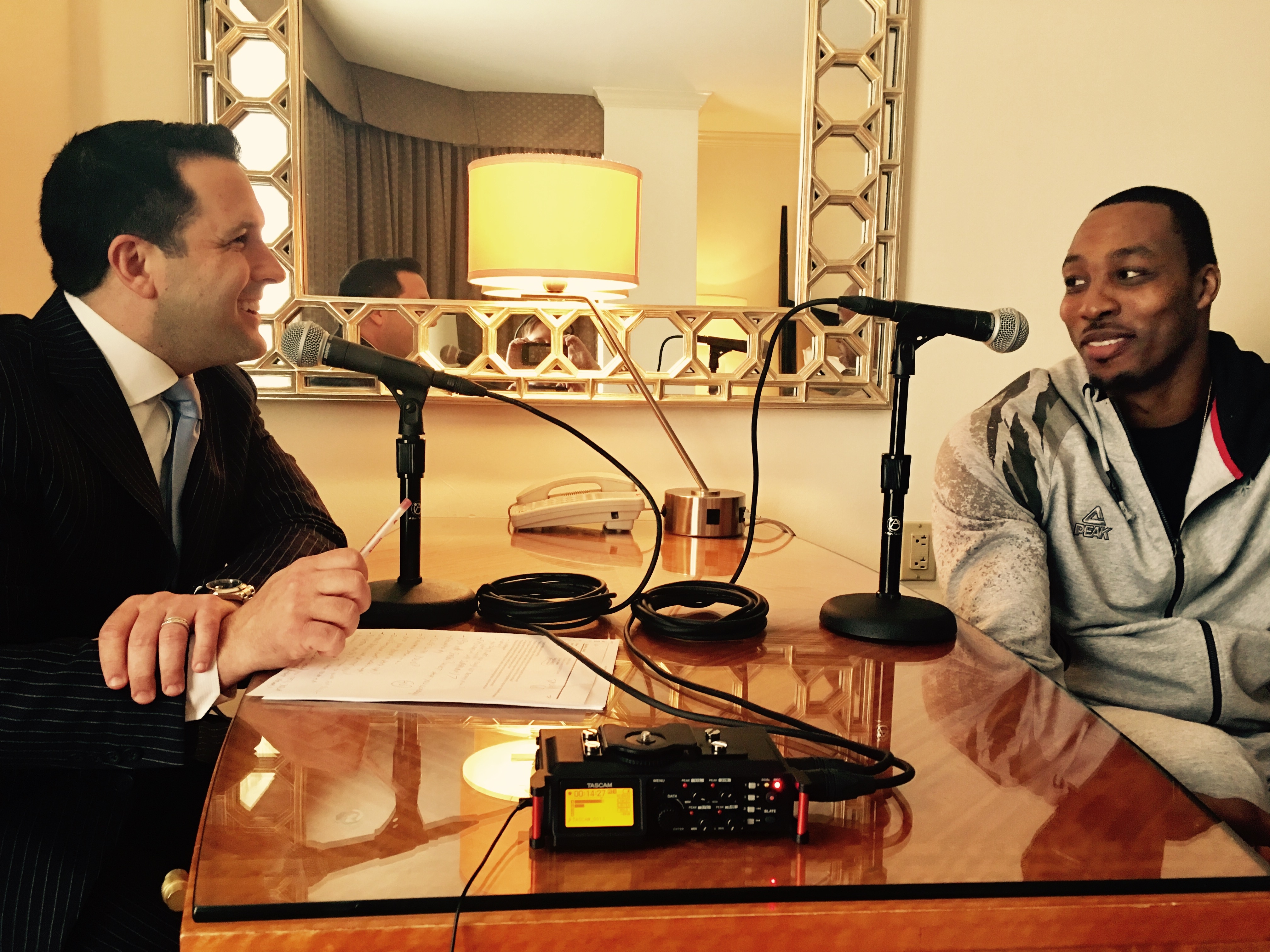 Adam Schefter with Dwight Howard during his podcast. (Courtesy Adam Schefter)
