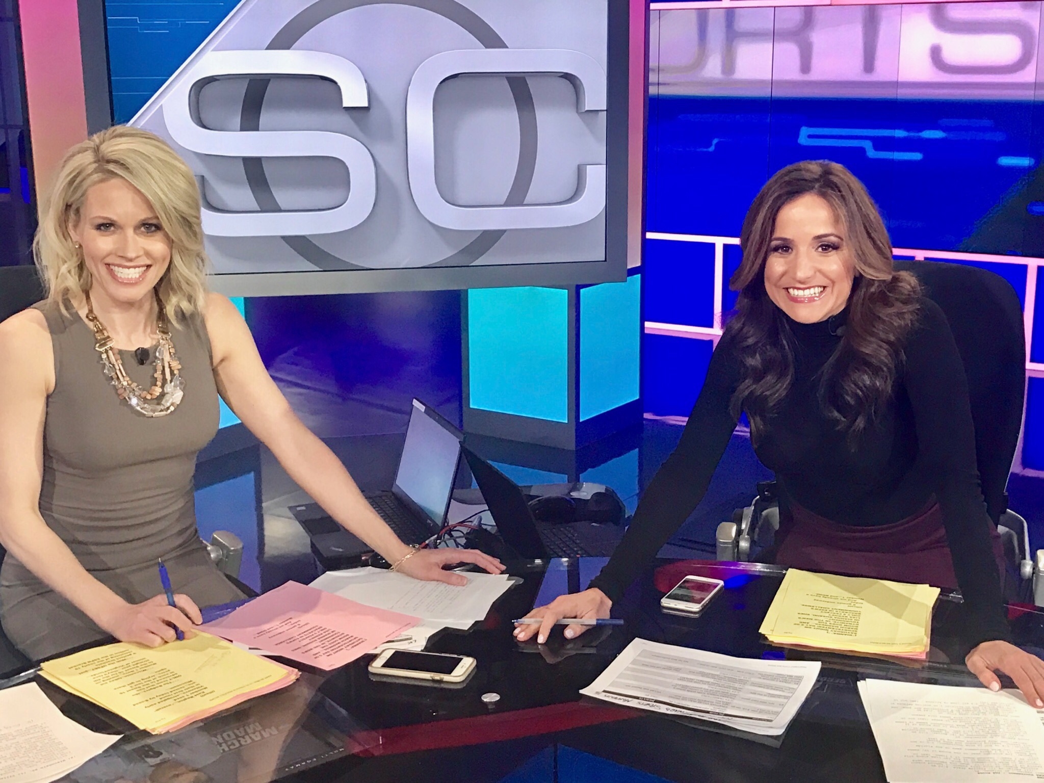 Lisa Kerney and Dianna Russini on SportsCenter set. (Courtesy Dianna Russini)
