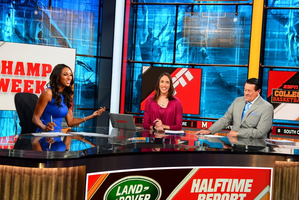 (L-R) Maria Taylor, Rebecca Lobo and Andy Landers on the set of ESPN Big Monday. (Melissa Rawlins/ESPN Images)