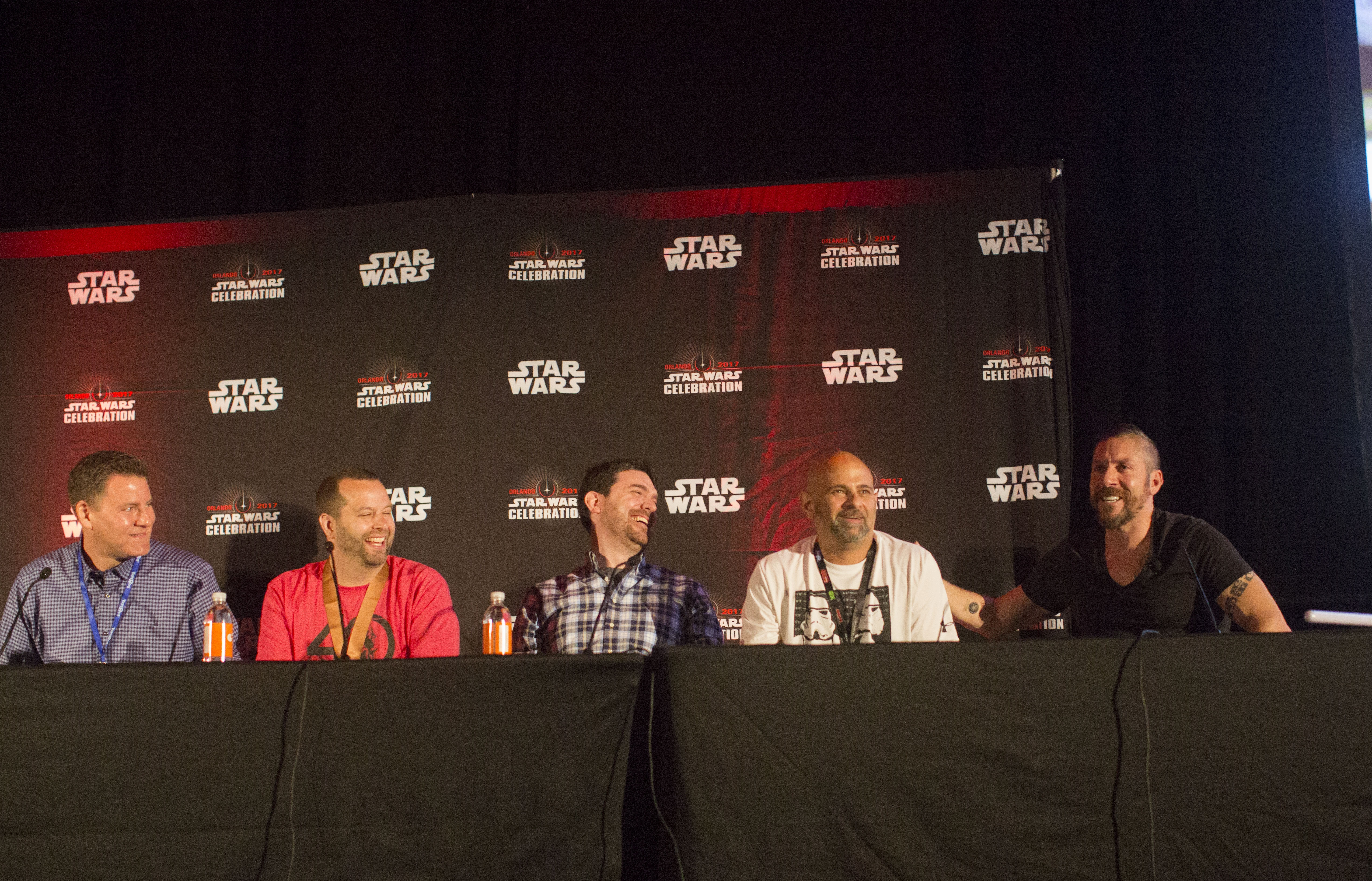 The ESPN panel at the Star Wars Celebration in Orlando (l-r) Craig Lazarus, Ben Houser, Mike Sciallis, Martin Khodabakhshian and actor/martial arts expert Ray Park. (Photo courtesy of Christina Houser)