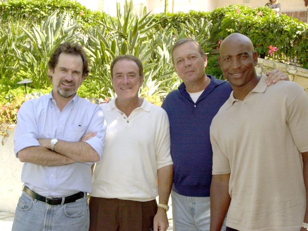 Comedian Dennis Miller (left) , Al Michaels, Don Ohlmeyer and NFL Hall of Famer Eric Dickerson  (BYRON COHEN/ABC)