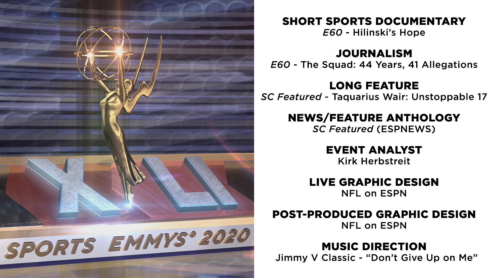 ESPN Wins Eight Sports Emmy Awards to Lead Industry ESPN Front Row