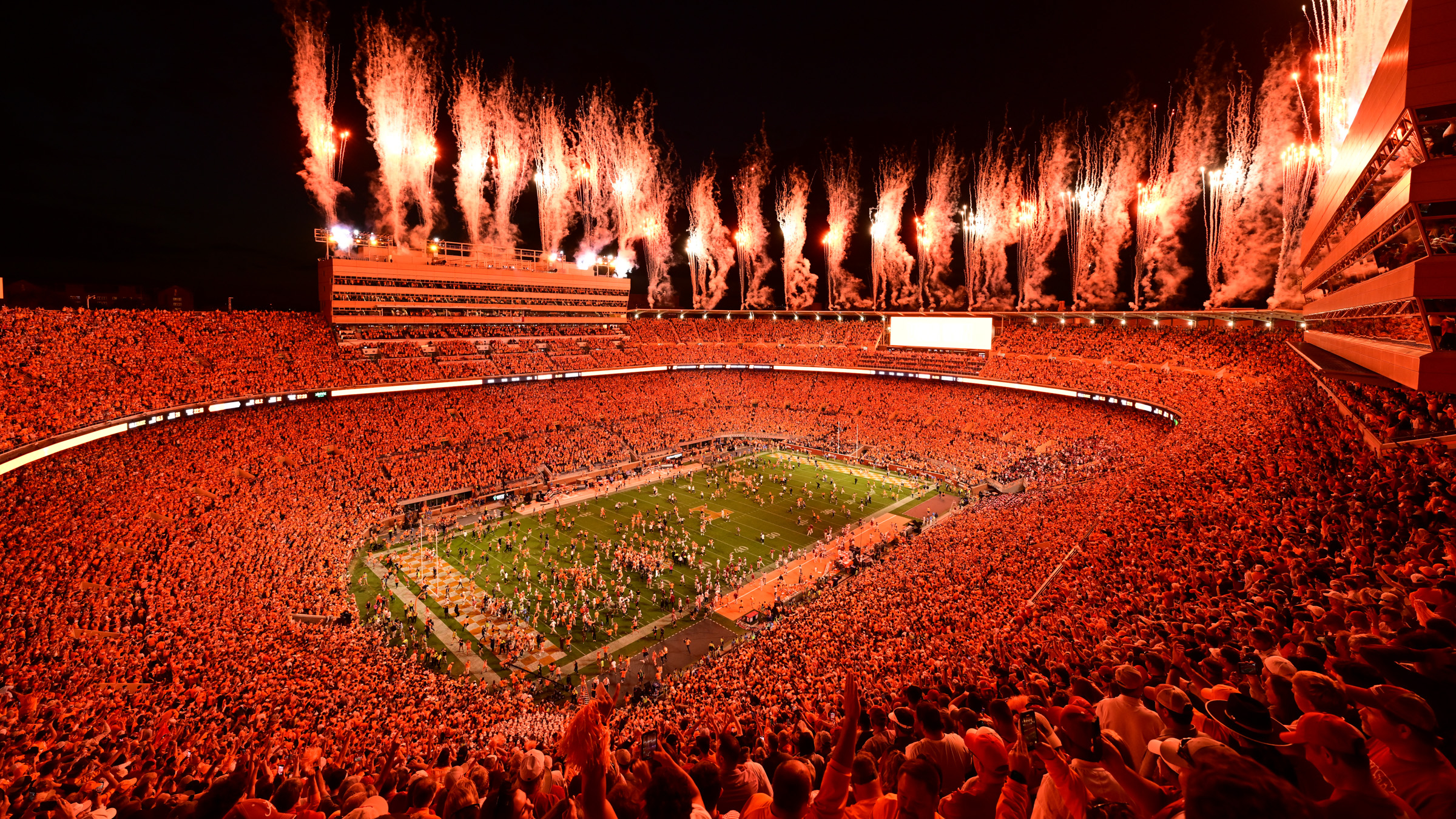 Knoxville, TN - October 15, 2022 - Neyland Stadium: Fans of the Tennessee Volunteers (Vols) storm the field following a regular season game.
(Photo by Phil Ellsworth / ESPN Images)