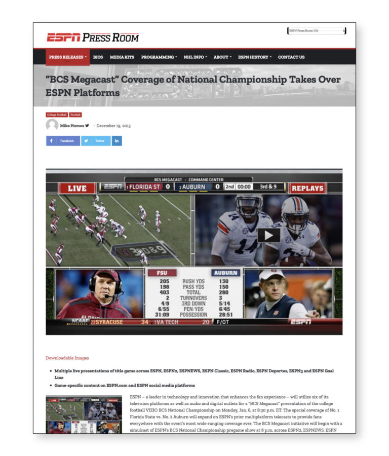 ESPN Has the BCS National Championship Covered - ESPN Press Room U.S.