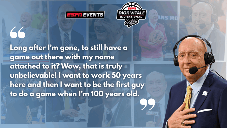 Today, on Vitale’s 86th birthday, ESPN announced the creation of the Dick Vitale Invitational, a new ESPN Events men’s college basketball event that will annually honor Vitale, and a new multi-year contract extension for the legendary analyst through the 2027-28 season.