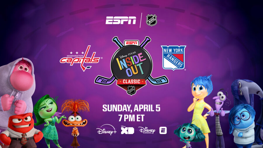 Here are five things to know about ESPN, Disney, Pixar and the NHL teaming up to bring fans the 'Inside Out Classic,' a real-time, animated NHL telecast featuring the Washington Capitals vs. New York Rangers on Sunday, April 5 at 7 p.m. ET.