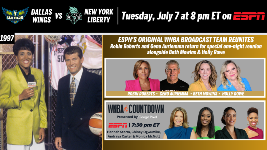 In 1997, Robin Roberts and Geno Auriemma called ESPN’s first-ever WNBA game. 30 seasons later, they’ll reunite in the broadcast booth on Tuesday evening — and Tim Corrigan, who produced that first WNBA game on ESPN, tells us more about this special reunion broadcast.