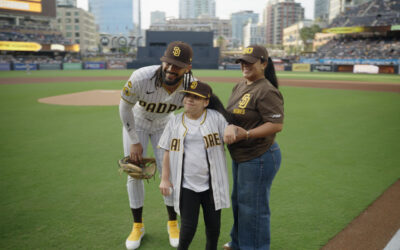 Victoria and her mom visiting with Fernando Tatis Jr. and the San Diego Padres